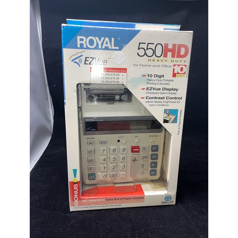 Royal 10 Digit Heavy Duty Portable Printing Calculator 550HD & AC Adapter
